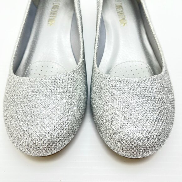 Sz 8- NWOT Dream‎ Pairs Debbie Slip On Mid Wedge Pump Shoes Silver Glitter - Picture 5 of 14